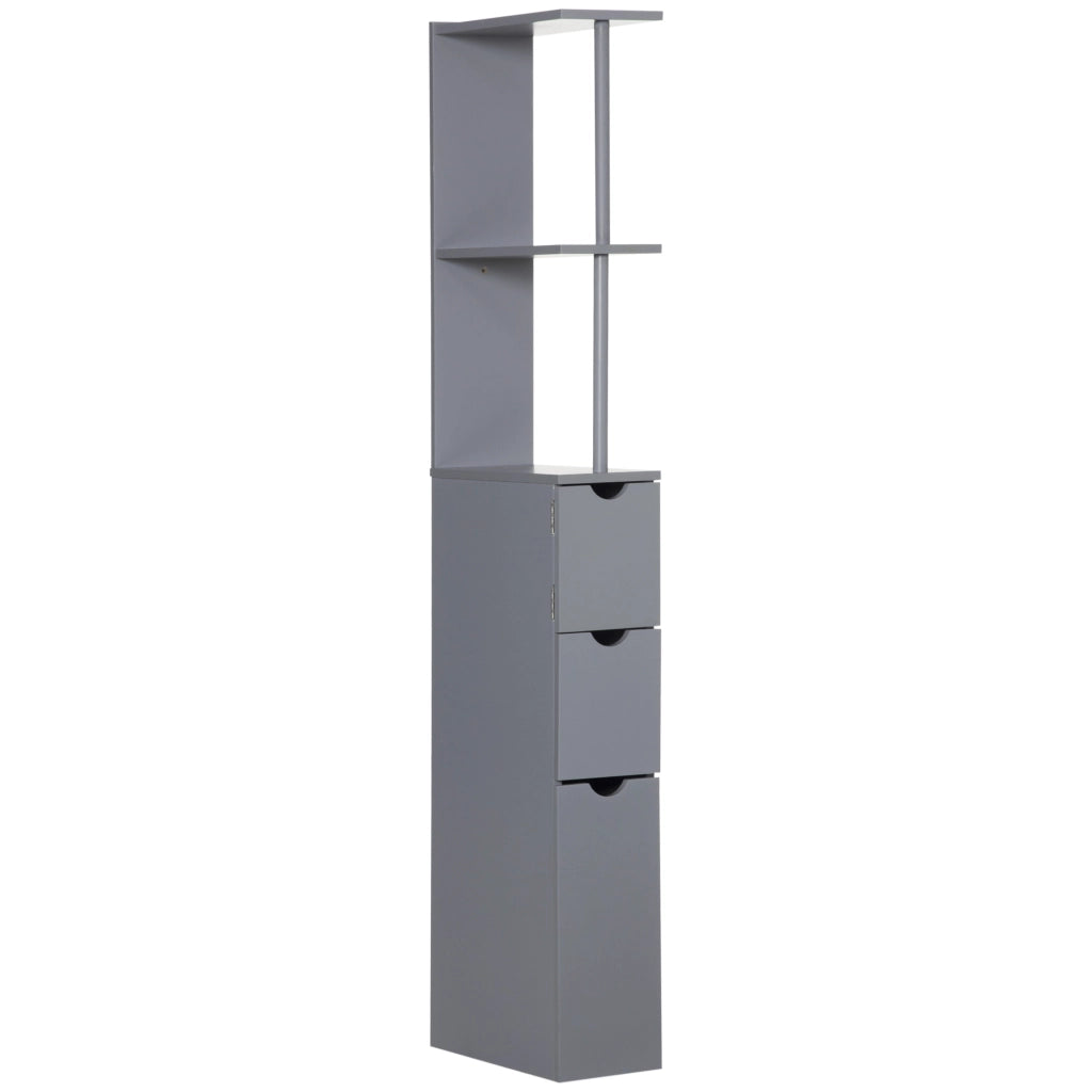 Mobile Colonna Bagno con Ripiani Aperti e Cassetti, in Legno, 15x33x136.8 cm, Grigio
