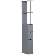 Mobile Colonna Bagno con Ripiani Aperti e Cassetti, in Legno, 15x33x136.8 cm, Grigio