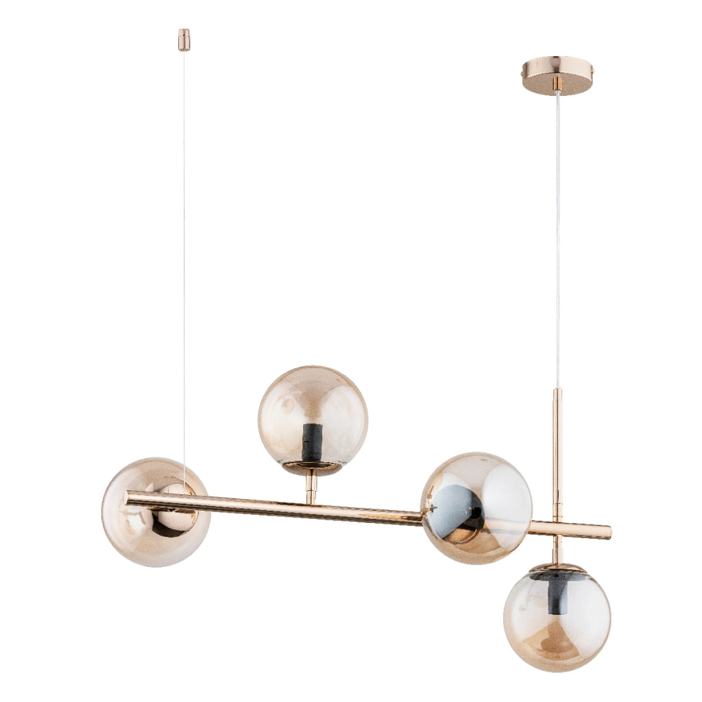 Lampada a sospensione VINCI ottone vetro ambra 4xE14