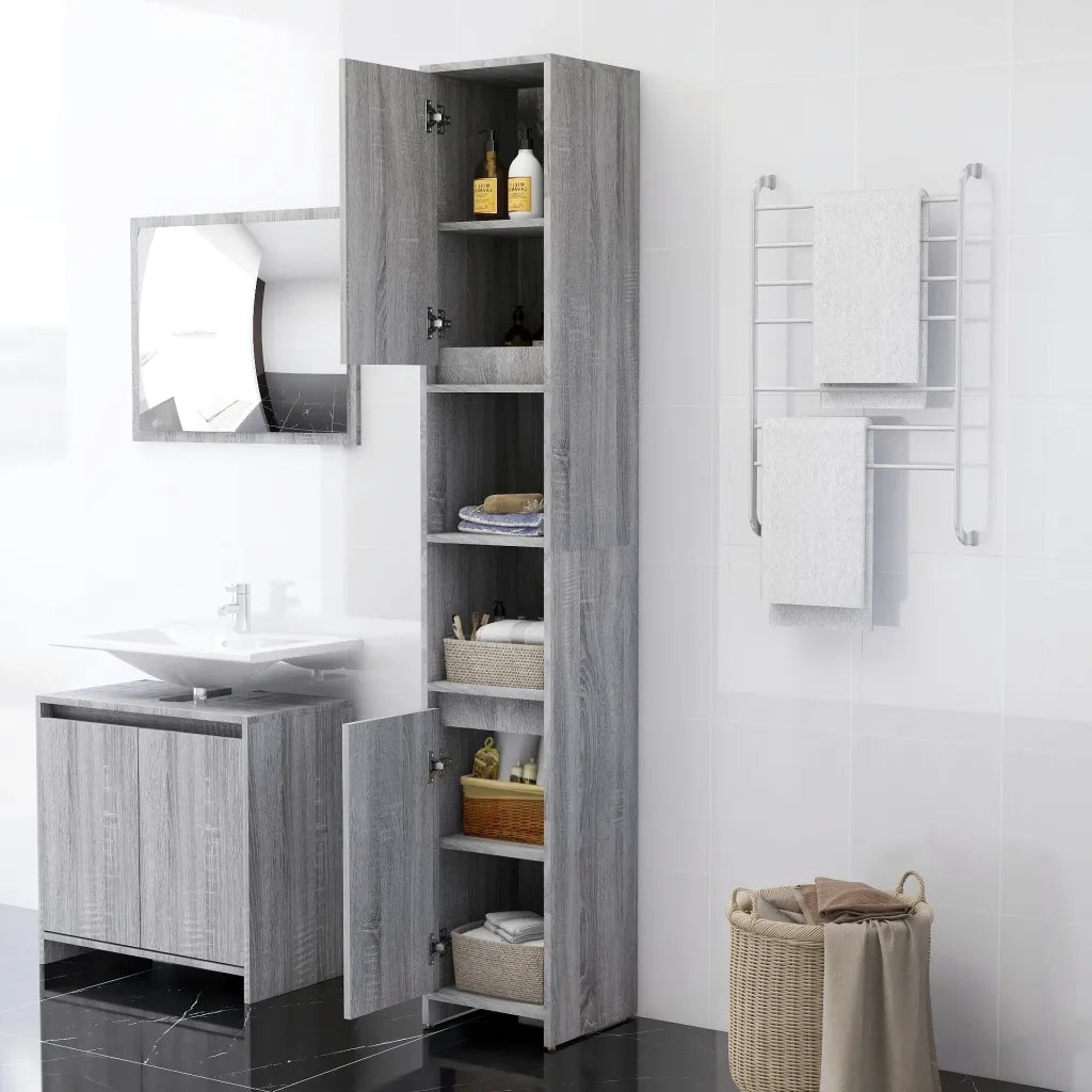 Armadio Bagno Rovere Grigio 30x30x183,5cm Legno Ingegnerizzato 815109
