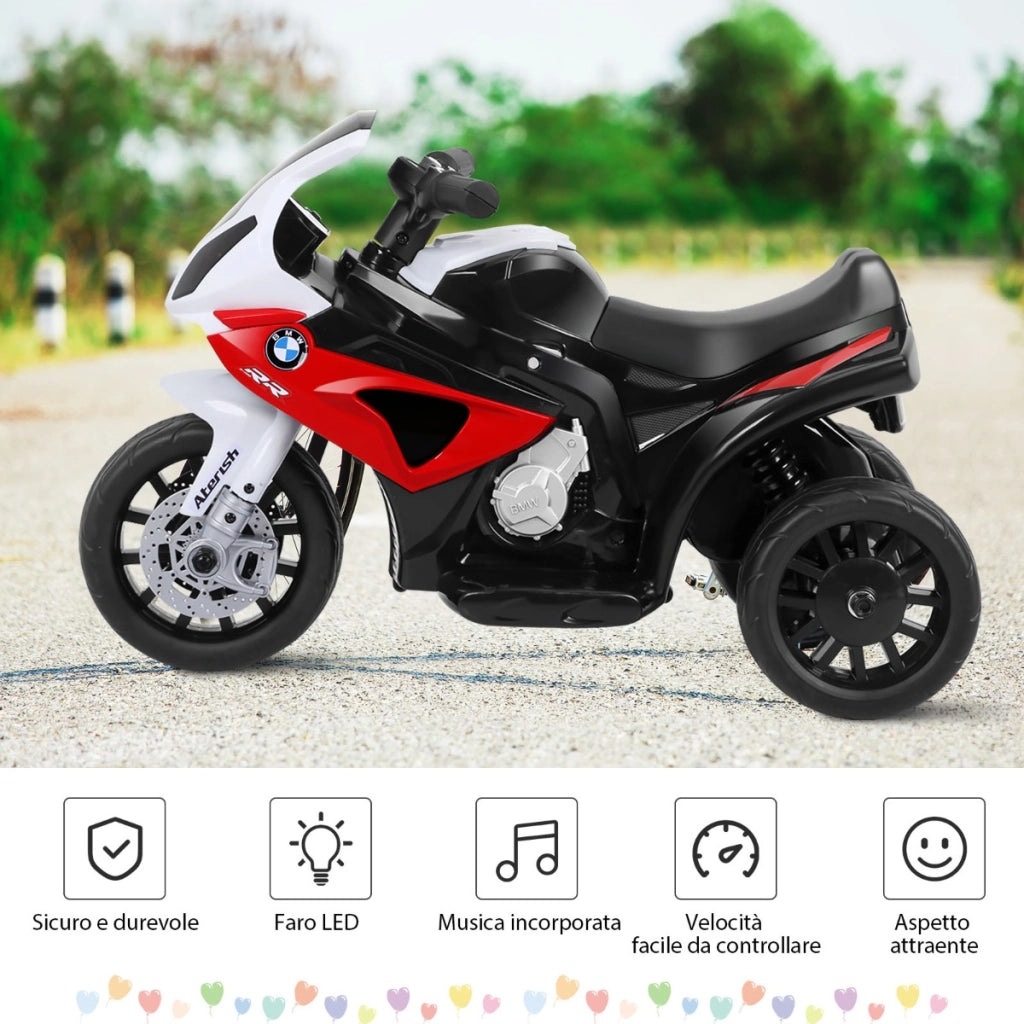 Moto cavalcabile alimentata a batteria 6 V per bambini, Motocicletta a 3 ruote con musica e aspetto carino Rosso-Moto elettriche