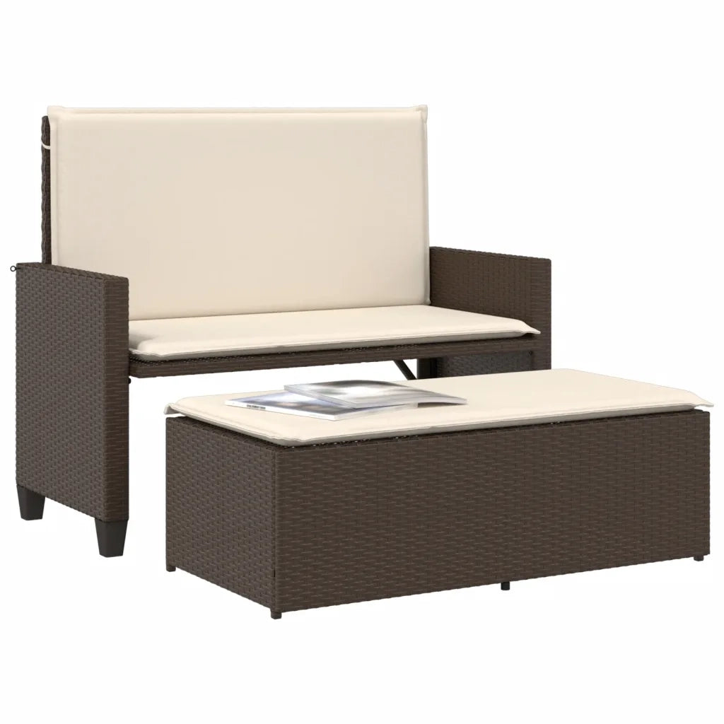 Panca da Giardino con Cuscini e Poggiapiedi Marrone Polyrattan 368408