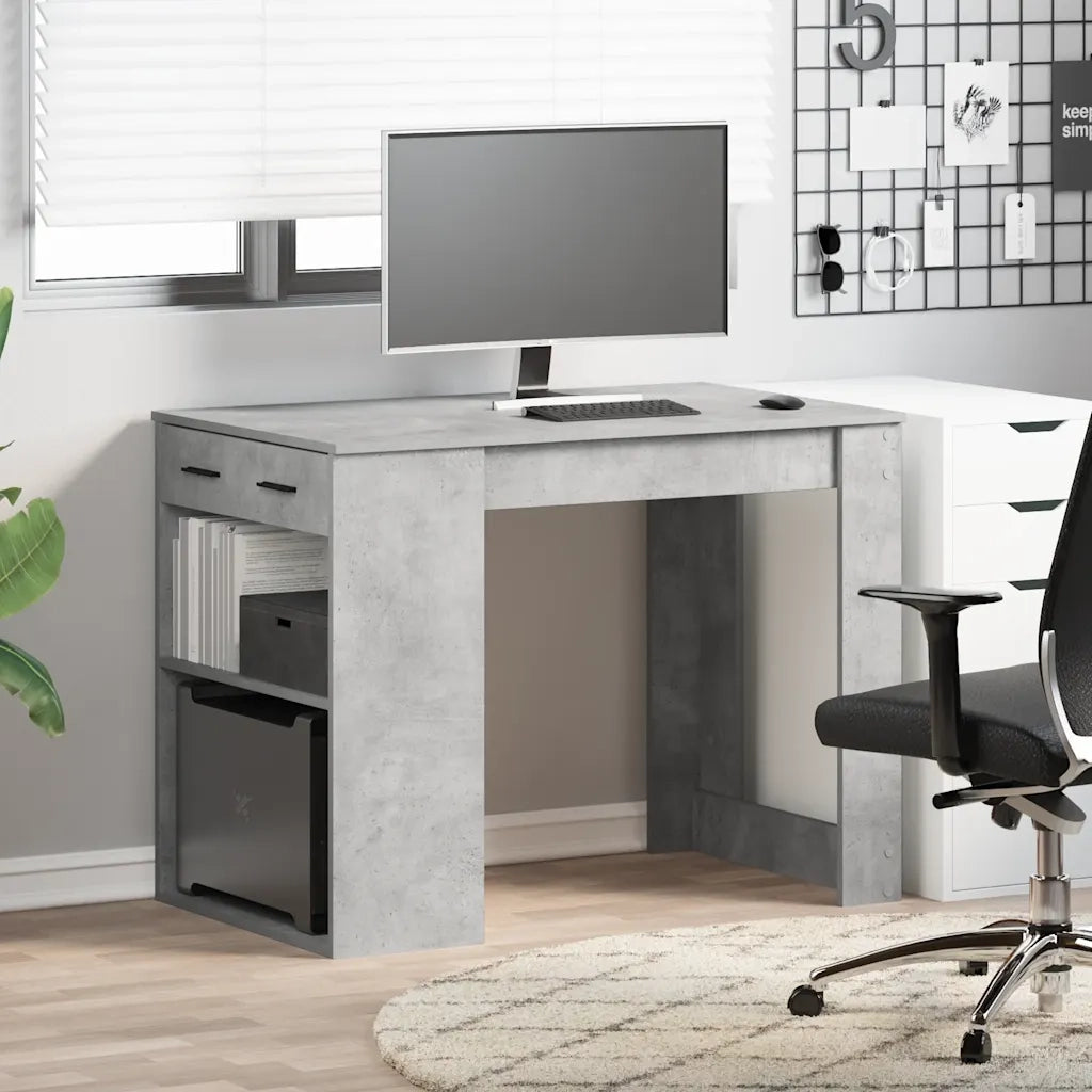 Scrivania con Cassetto Ripiano Grigio Cemento Legno Multistrato 858689