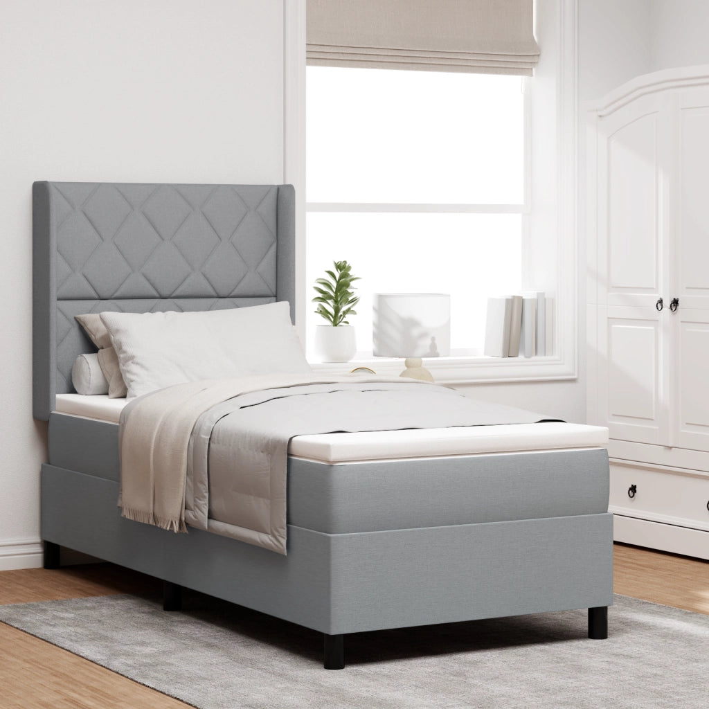 Letto Box Spring con Materasso Grigio Chiaro 100x200 cm Tessuto