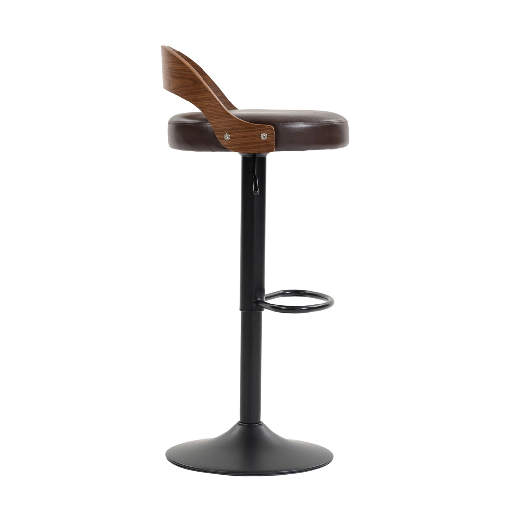 Sgabello da Bar Girevole con Schienale ¨C MINIMAL ¨C Noce Nero, Seduta in PU, Altezza Regolabile