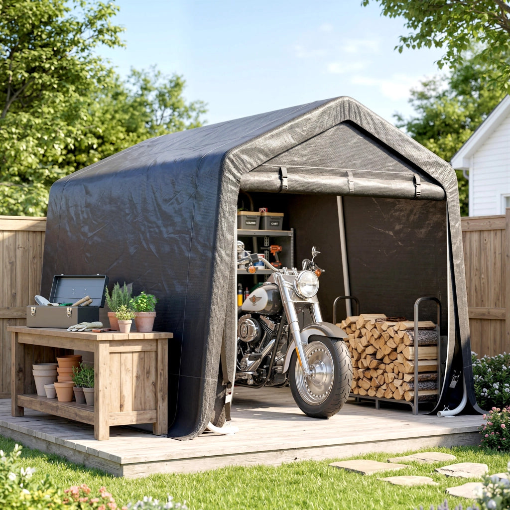 Tendone Garage per Auto, Moto e Attrezzi, in Metallo e Tessuto PE, 280x240x240 cm, Grigio