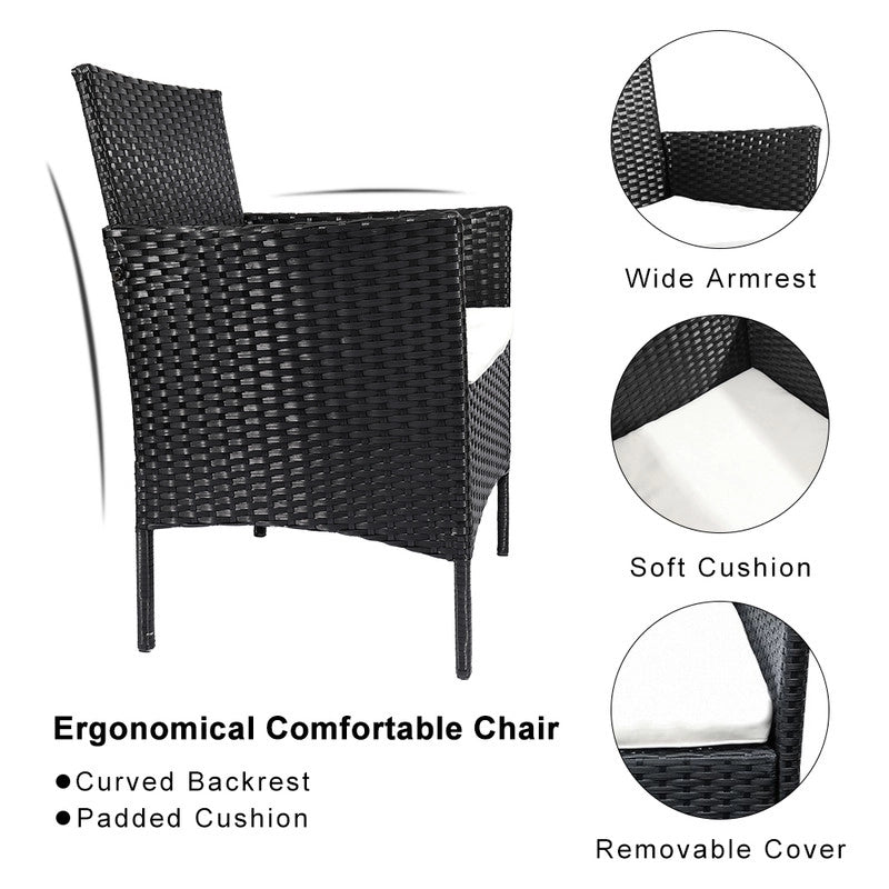 Set di mobili da giardino in polyrattan, nero, 7 pezzi, con cuscino e tavolo, per esterni, giardino, terrazza