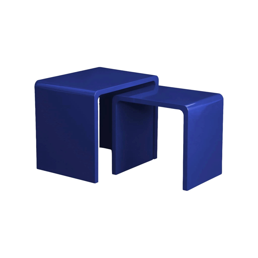 Set di 2 tavolini impilabili finitura lucida, blu