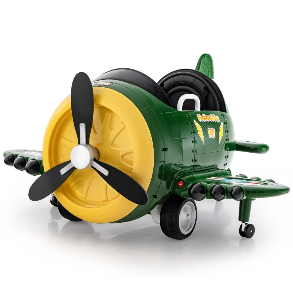 Auto giocattolo elettrica a forma di aereo per bambini, Aeroplano con joysticks e telecomando alare pieghevole Verde-Macchinine giocattoli