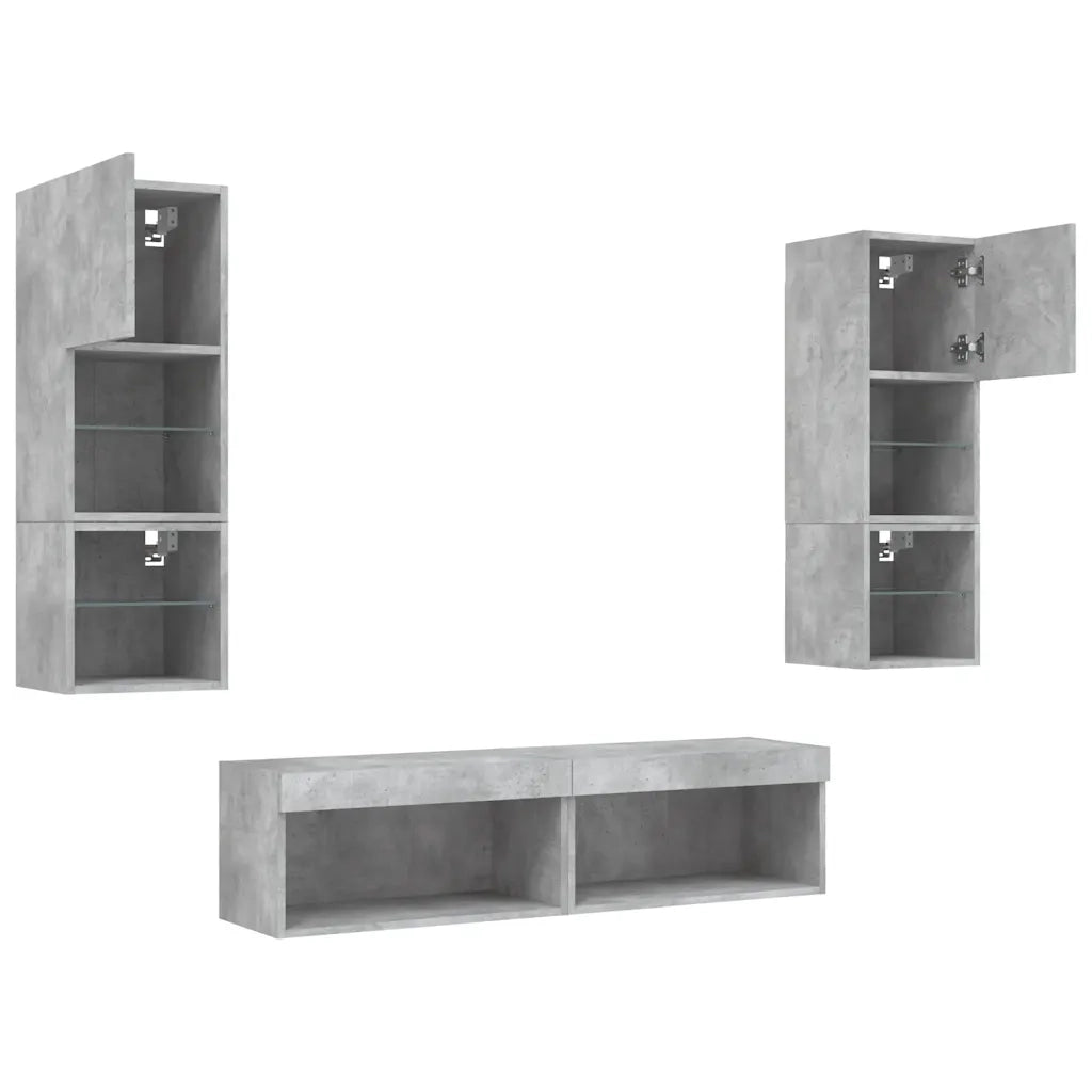 Mobili TV a Muro con LED 6pz Grigio Cemento Legno Multistrato 3216618