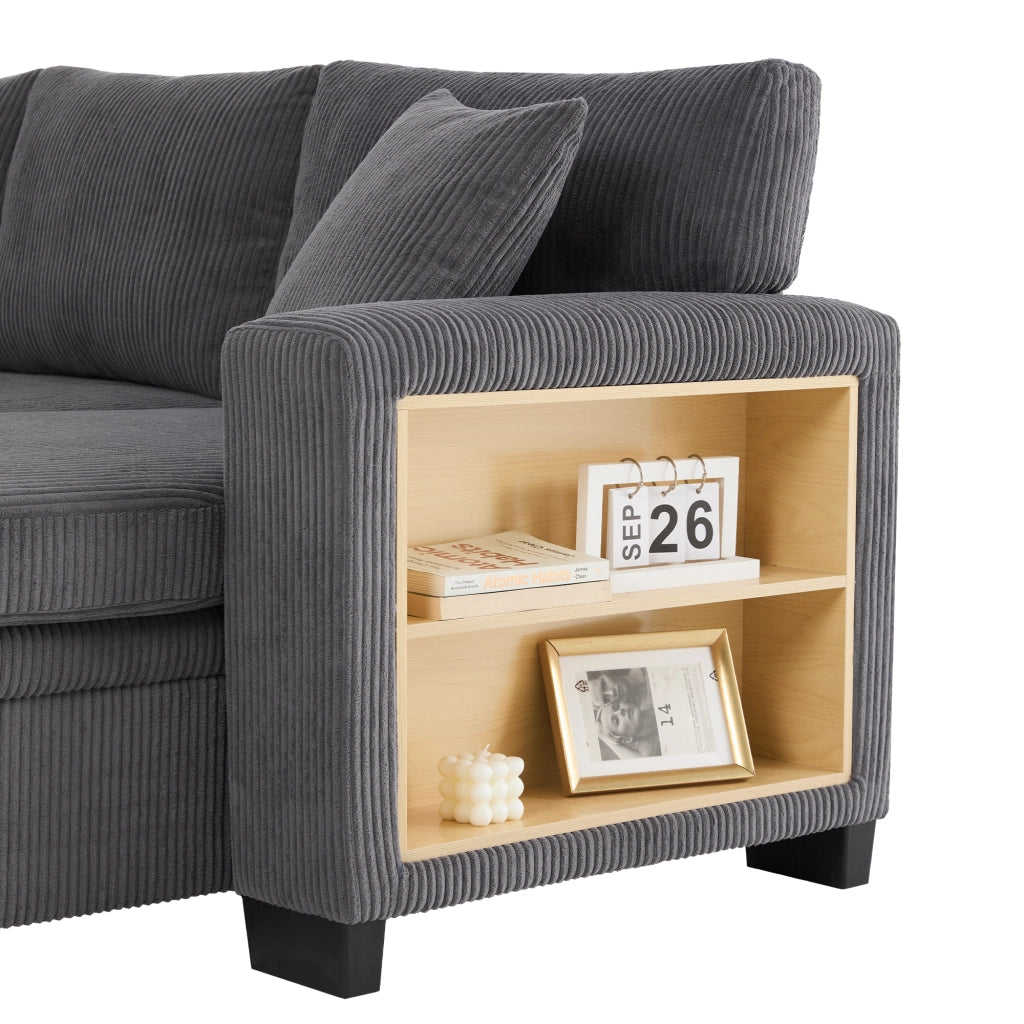 Divano Letto Angolare 3 Posti con Contenitore, USB e Cuscini ¨C MINIMAL ¨C Grigio