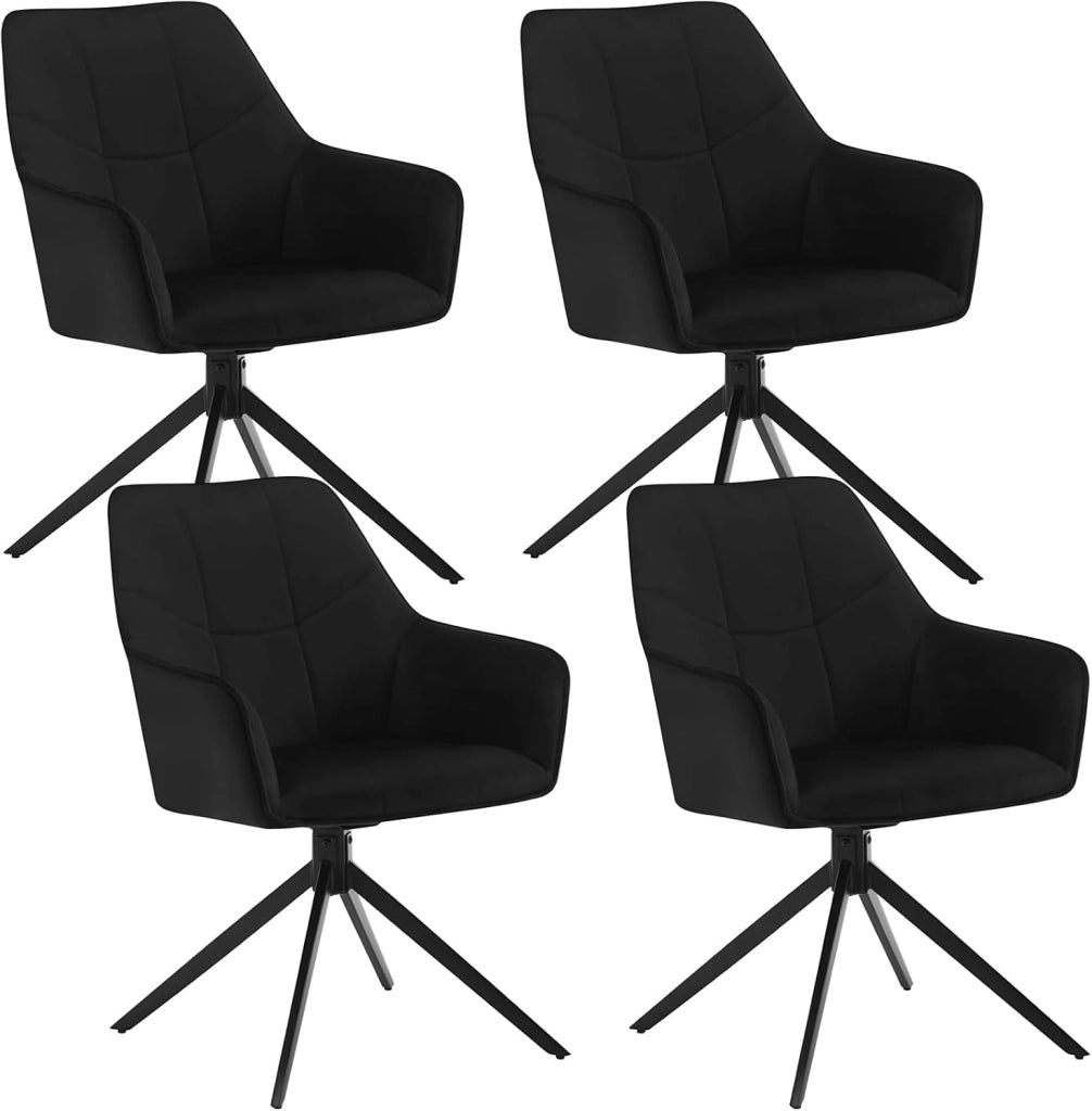 4 Pezzi Sedie da Pranzo con Braccioli, Poltroncina con Gambe in Metallo, Sedia da Cucina con Schienale e Seduta Girevole,per Salotto, Studio, in Velluto, Crema, EZS09cm-4