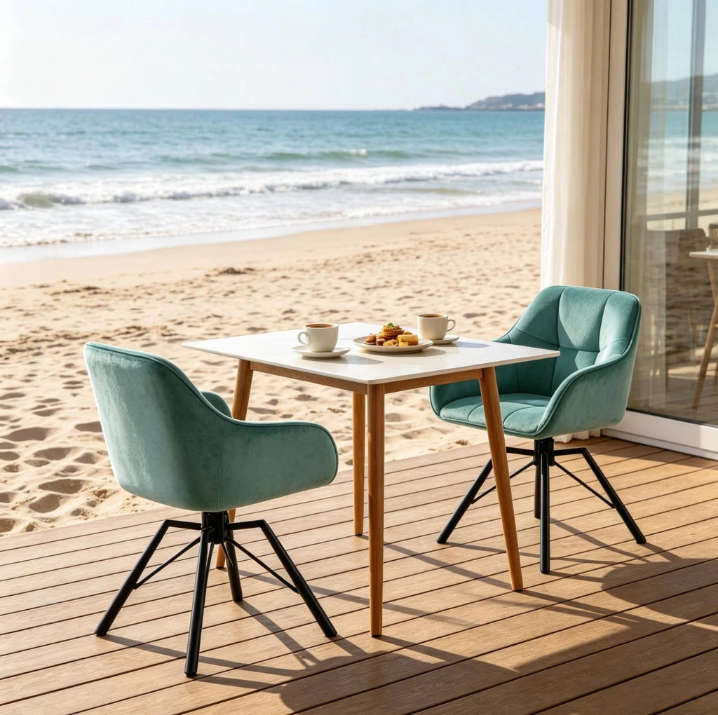 Set 2 sedie da pranzo girevoli 360° in velluto turchese