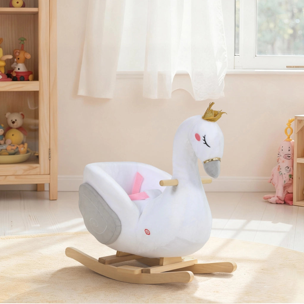 Cavallo a Dondolo Cigno con Ninna Nanna ¨C zephmum ¨C Bianco Legno 65x40x68 cm