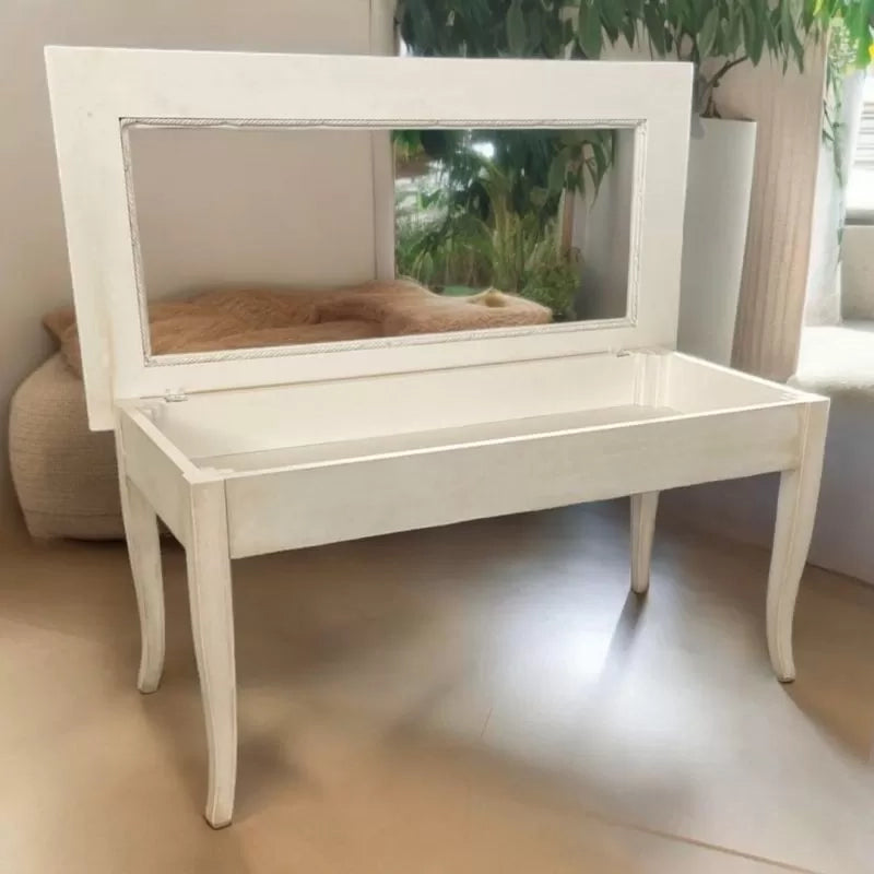 Tavolino bacheca shabby legno bianco anticato 100x50x47 - Mobili 2G