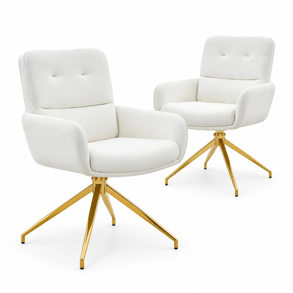 Set di 2 sedie girevoli silenziose in metallo e PU bianco e oro