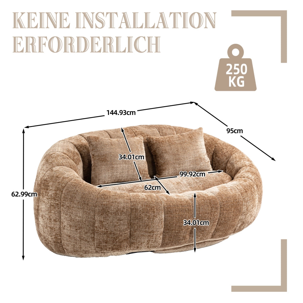 Divano Pouf 2 Posti con Braccioli Ergonomico Schienale Alto Memory Foam Comfort in Ciniglia Caffè