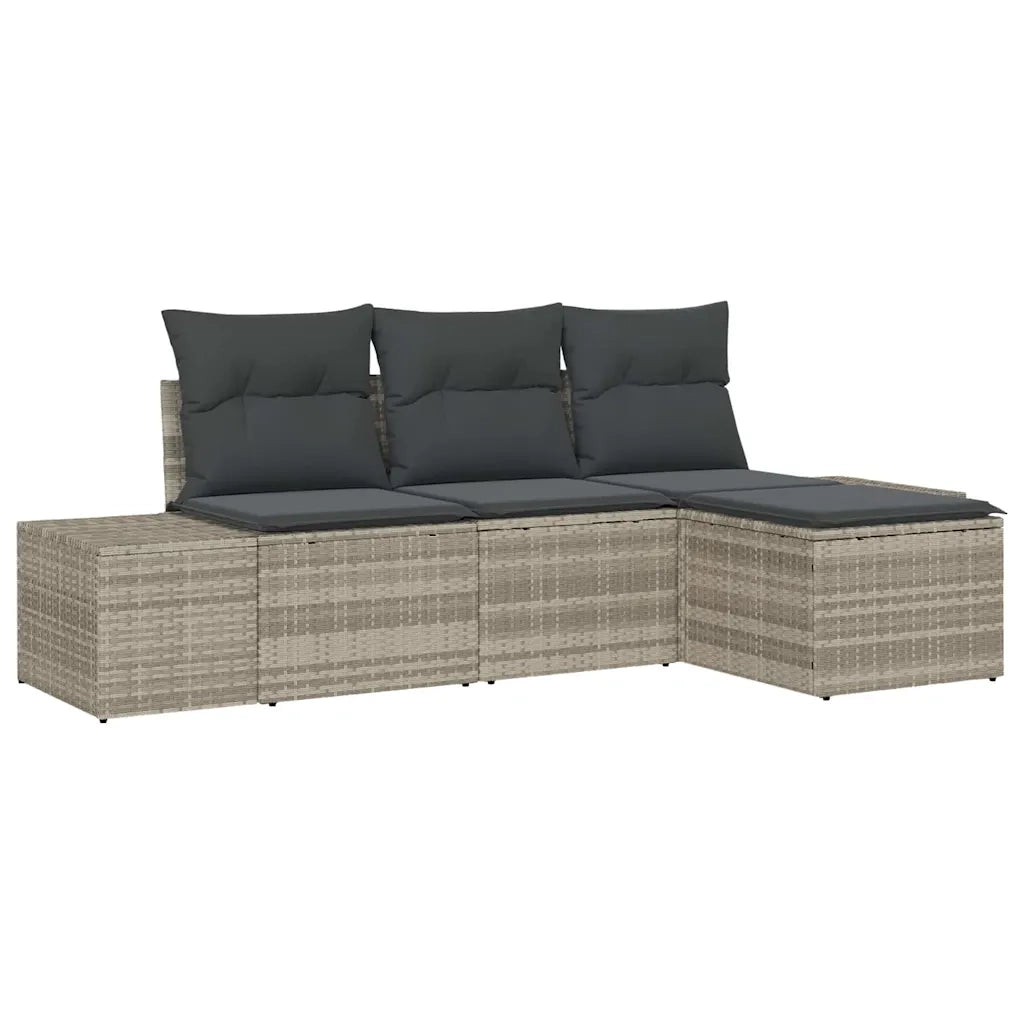 Set Divano da Giardino 4 pz | Set Salotto da Giardino Grigio chiaro polyrattan