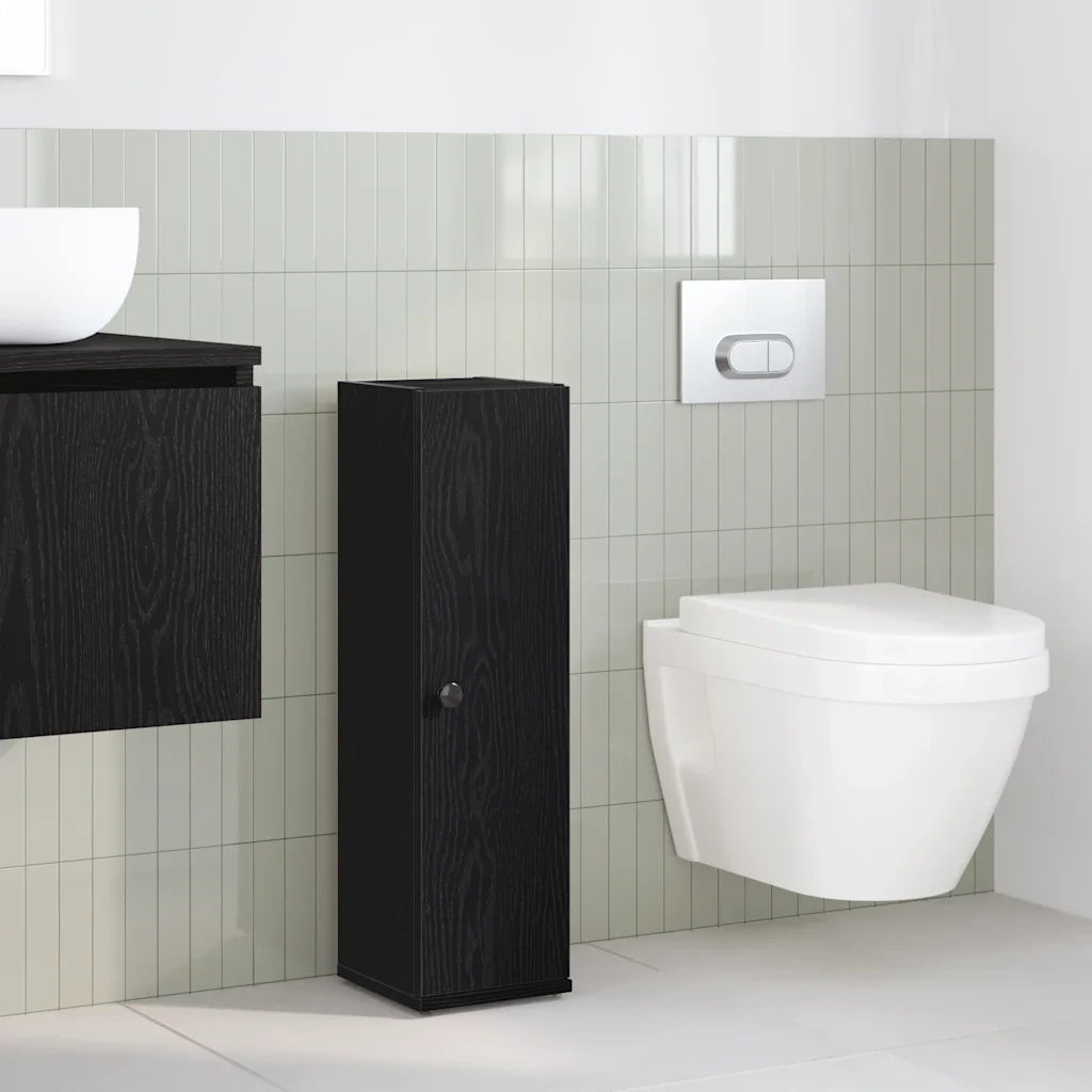 Mobile da Bagno | Armadio da bagno con Portarotolo Nero 20,5x22x72 cm