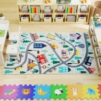 Tappeto con Motivo Paesaggistico a Sfondo Bianco, Tessuto Morbido, Facile da Pulire, 160x120x1cm, Multicolore