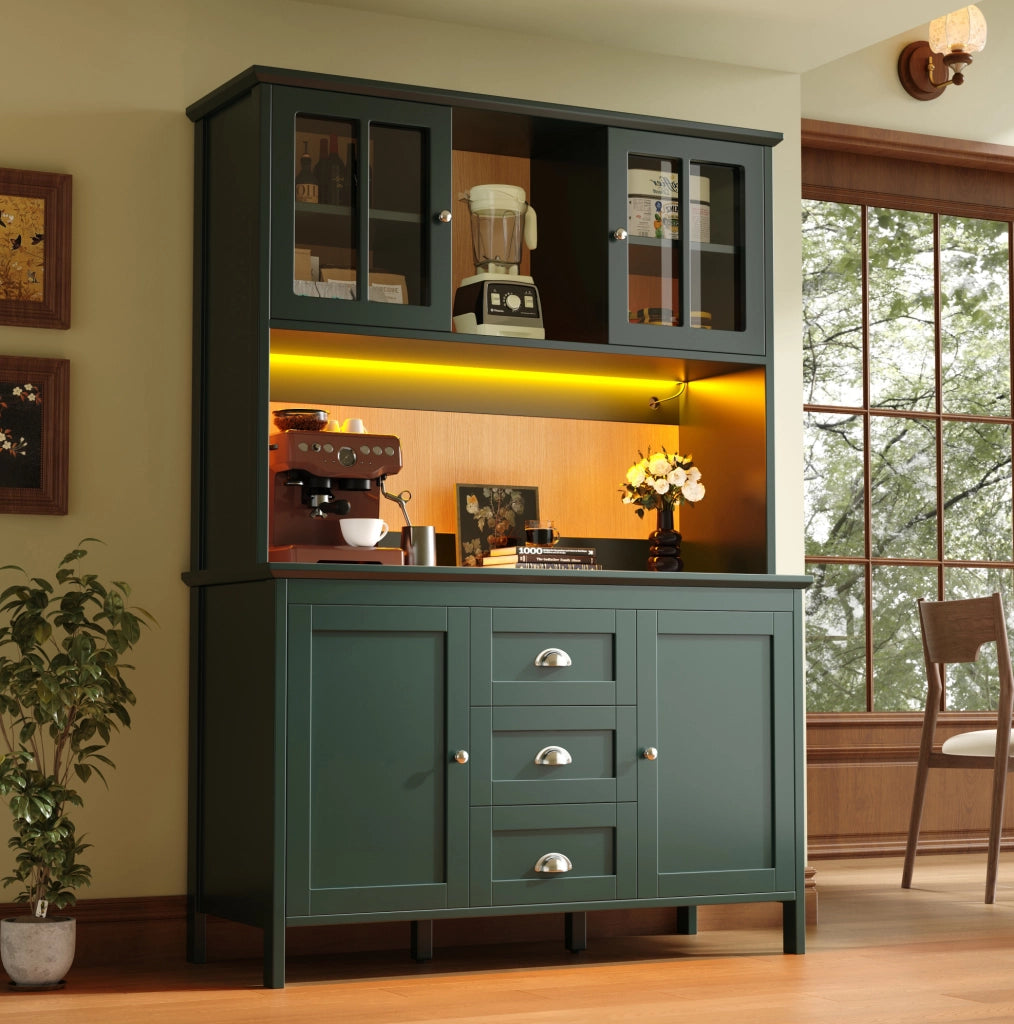 Colonna cucina 120x40x179 cm verde, vetro marrone e LED