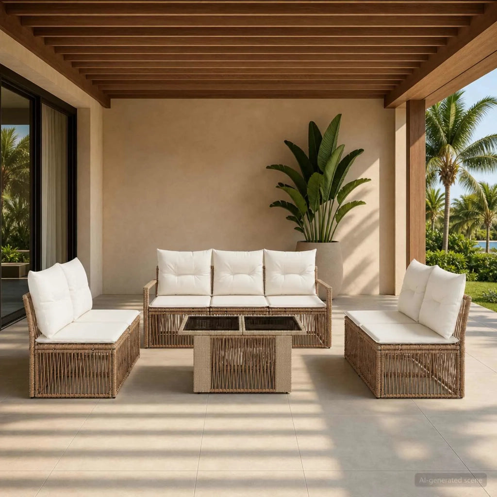 Set Divano da Giardino 8 pz Beige e Bianco Crema polyrattan 3437082