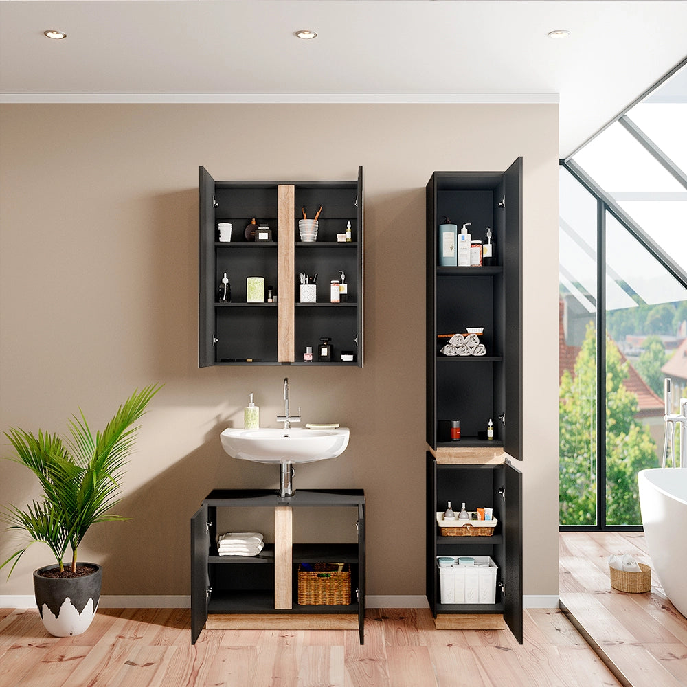Vicco Set di mobili da bagno Antracite 3 parti, con colonna