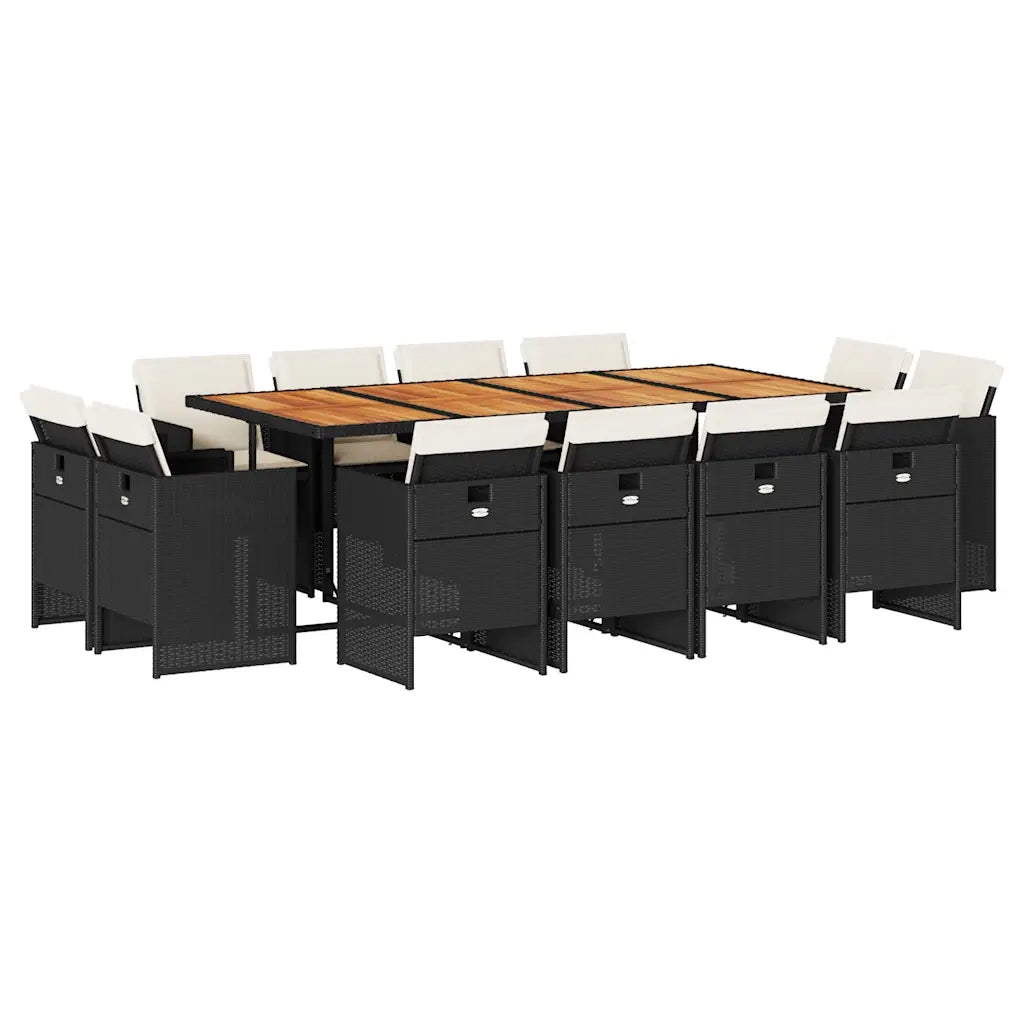 Set da Pranzo da Giardino 13pz con Cuscini Nero in Polyrattan 3277814