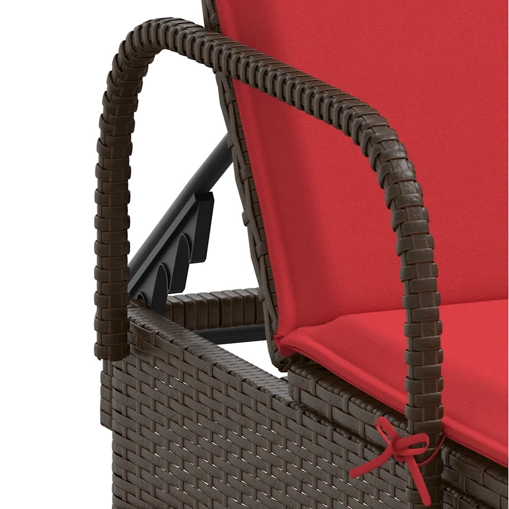 Lettino prendisole con ruote e Cuscino in Polyrattan Marrone 368314