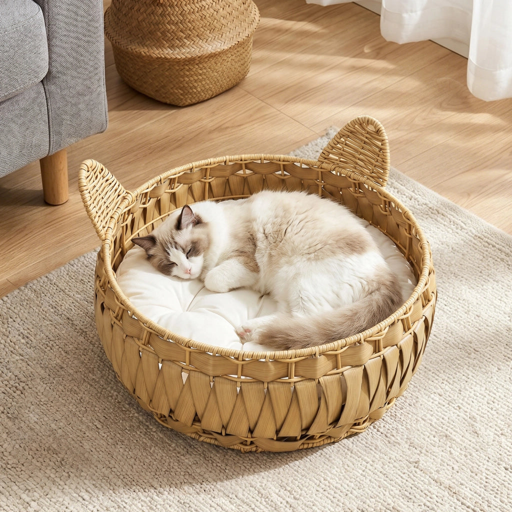 Letto per gatti in rattan con cuscino ¨C zephmum ¨C 50x50x25 cm marrone chiaro