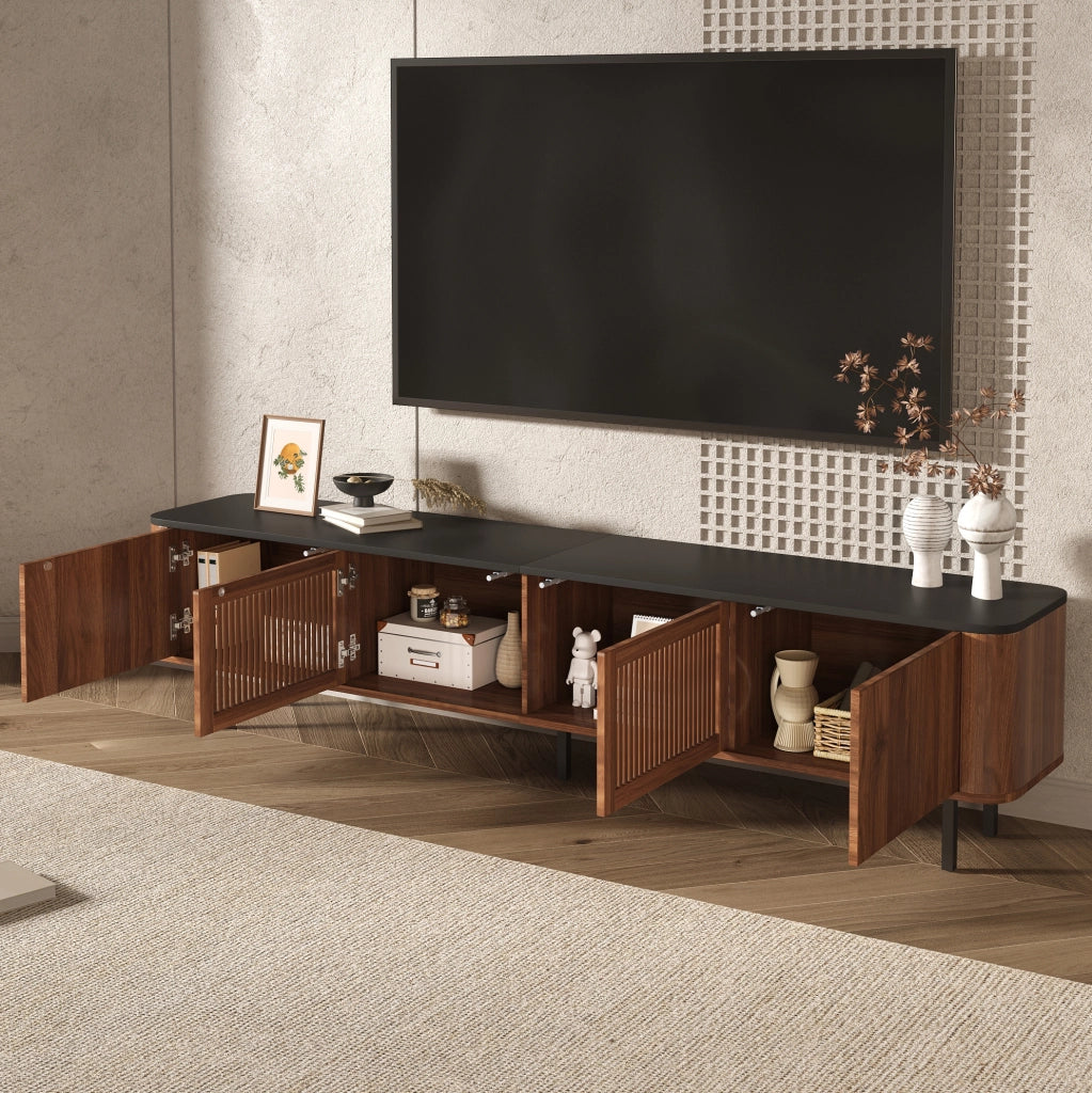 Mobile TV moderno in MDF e pannello truciolare; 190x35x45 cm; noce