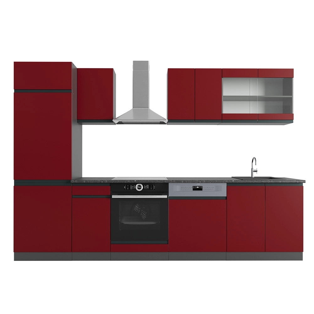 Cucina componibile R-Line Rosso/Antracite 300 cm Forma a J Vicco