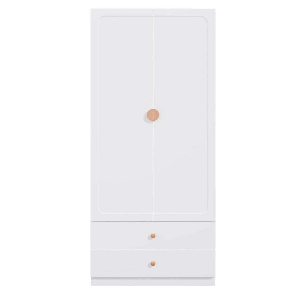 Armadio 90x45x200 cm con 2 cassetti e asta appendiabiti in legno MDF e acciaio bianco