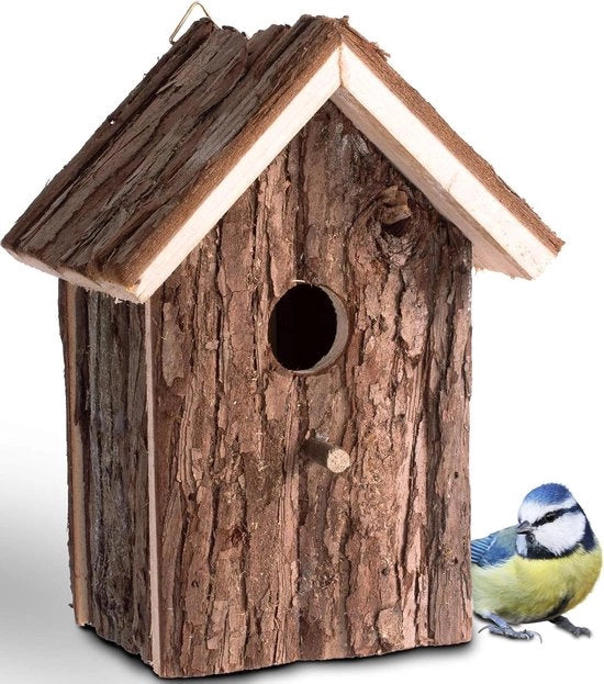 Casa per Uccelli in Legno - Riparo per Uccelli Selvatici - 1 pezzo - Materiale Naturale - 16 x 19,5 x 11,5 cm