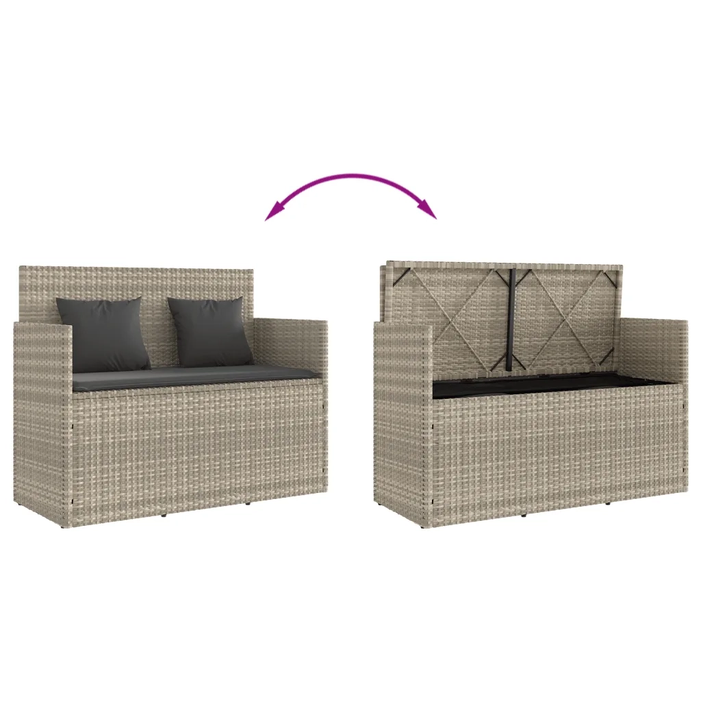 Panca da Giardino con Cuscini Grigio Chiaro in Polyrattan 365766