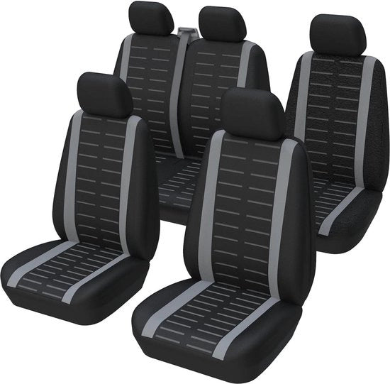 Set di sostegni per sedile per auto completo 5 punti per sostegni per sedili anteriori con 1+2 doppie coperture per sedili Passagiere sedili Estate Crew Van Estate MPV Grigio