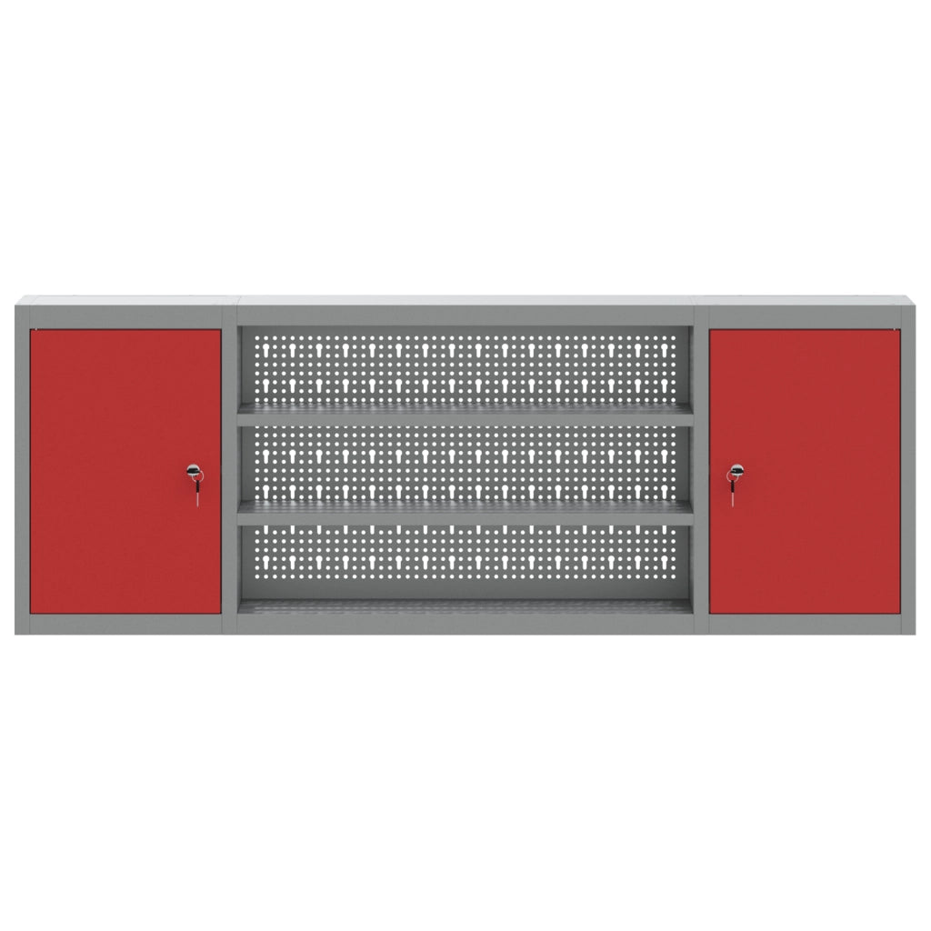 Armadio da Tool a Muro con Pegboard Rosso 150x20x55 cm in Acciaio