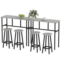 Set da Bar 6 Pezzi con 4 Sgabelli da Bar e 2 Tavoli Alti in Legno Truciolato e Acciaio per Cucina e Soggiorno, Grigio