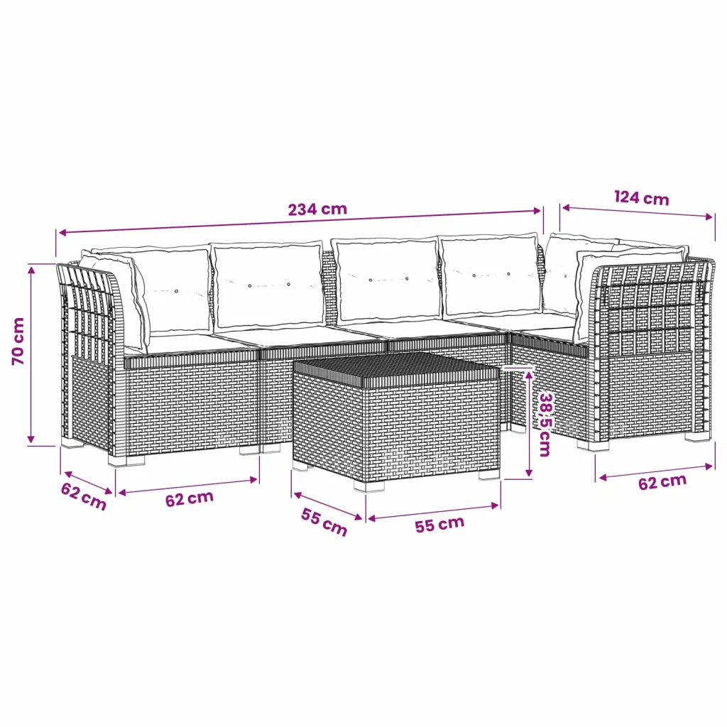 Divano da Giardino 5 Posti con Cuscini Stile Rattan PP Marrone 3444093