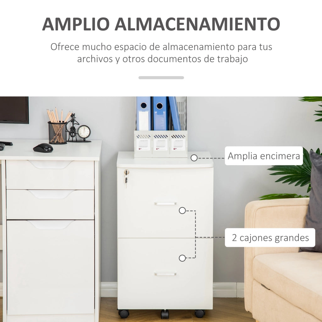 Cassettiera per Ufficio con 2 Cassetti e Chiusura a Chiave ¨C Minimal ¨C Bianco 43x45x72 cm