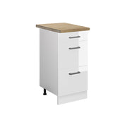 Vicco Mobiletto base per cucina Bianco lucido 40 cm con cassetti, PL Rovere
