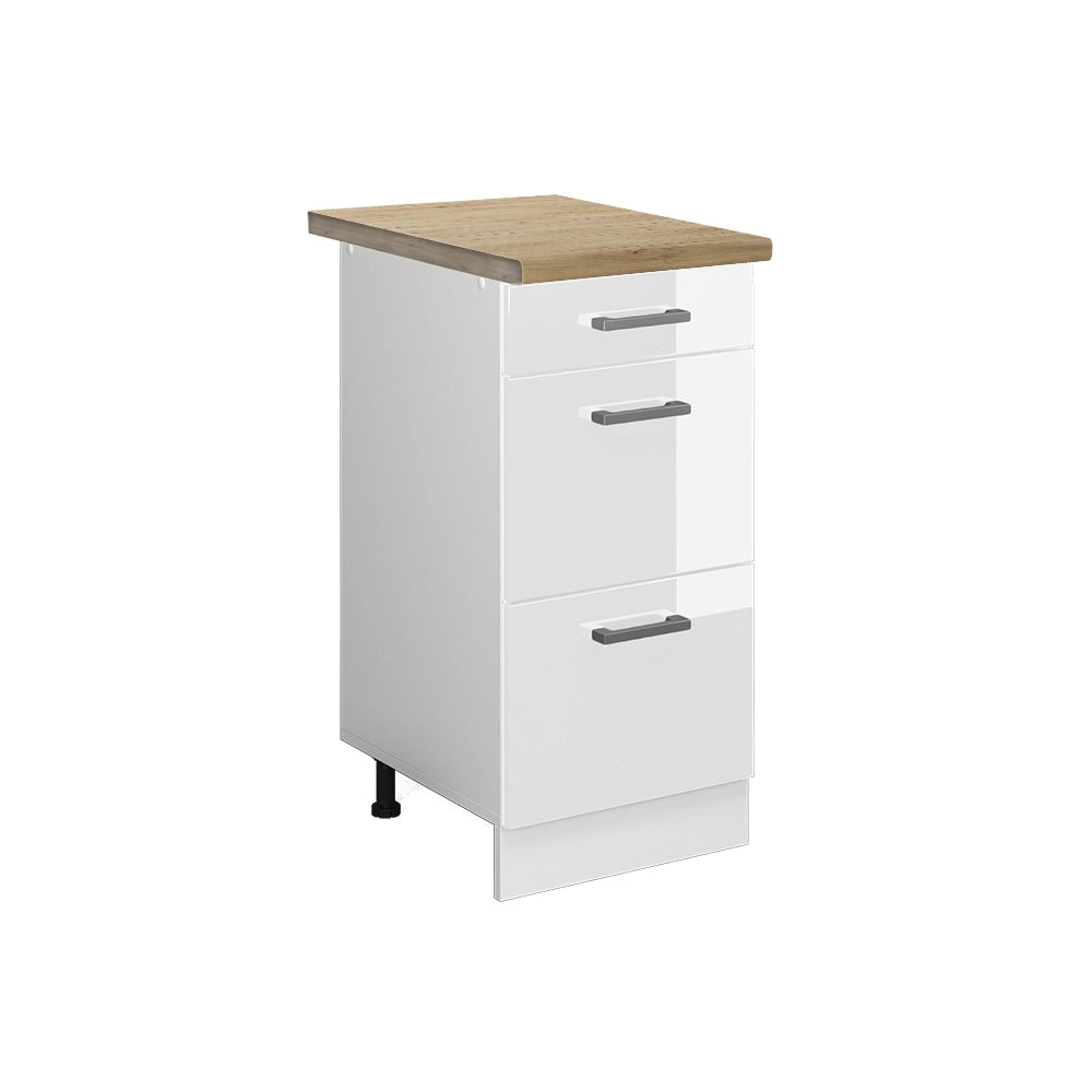 Vicco Mobiletto base per cucina Bianco lucido 40 cm con cassetti, PL Rovere