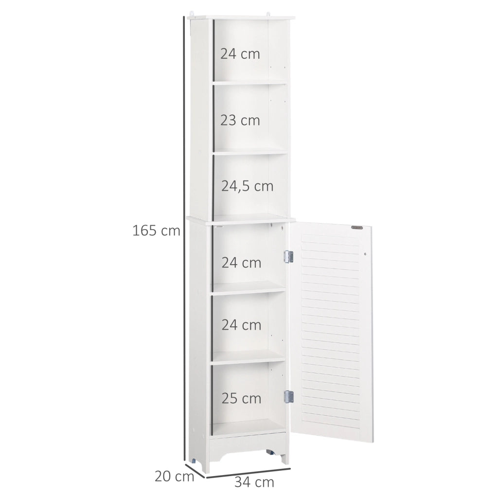 Mobile da Bagno con Ripiani Aperti e Scaffale Interno ¨C zephmum ¨C 34x20x165 cm Bianco