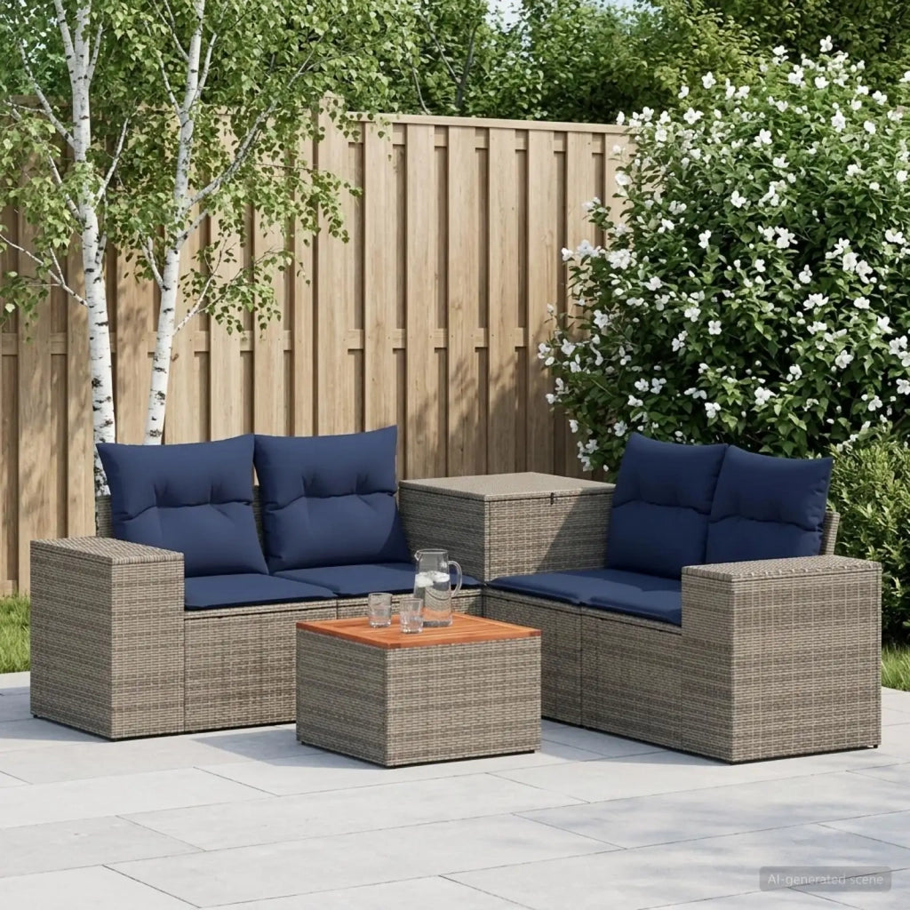 Set di divani 6 pz Grigio e Blu Navy Rattan sintetico e Acciaio 3447571