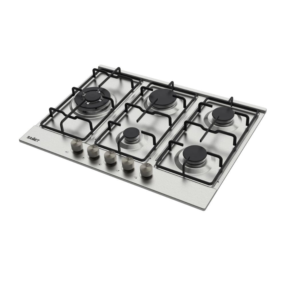Piano cottura Ercole2 a gas da incasso 5 fuochi 70 cm. in acciaio inox