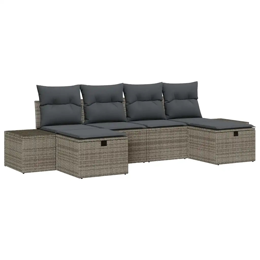 Set Divano da Giardino con cuscino 6 pcs Grigio polyrattan