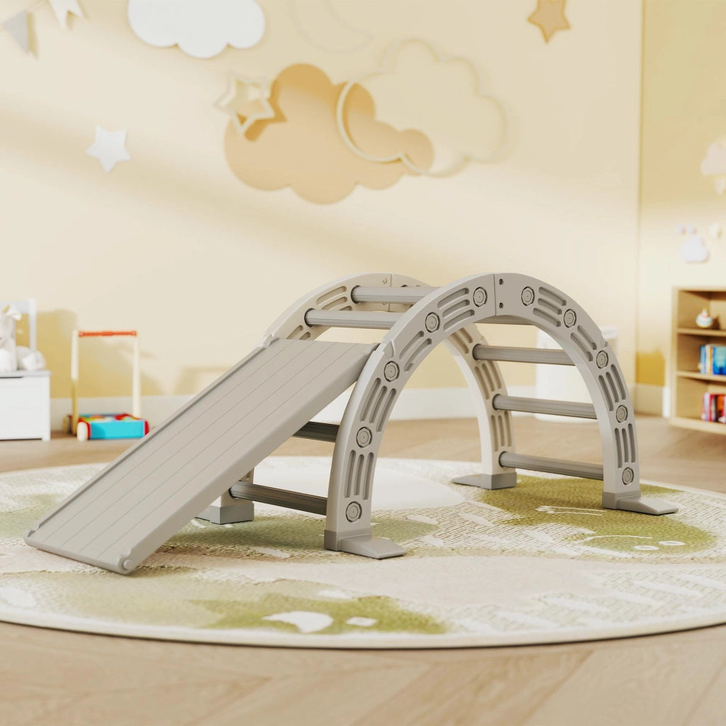 Letto a Soppalco per Bambini con Scivolo e Scala ¨C Zephmum ¨C Grigio e Bianco 164x70x57 cm
