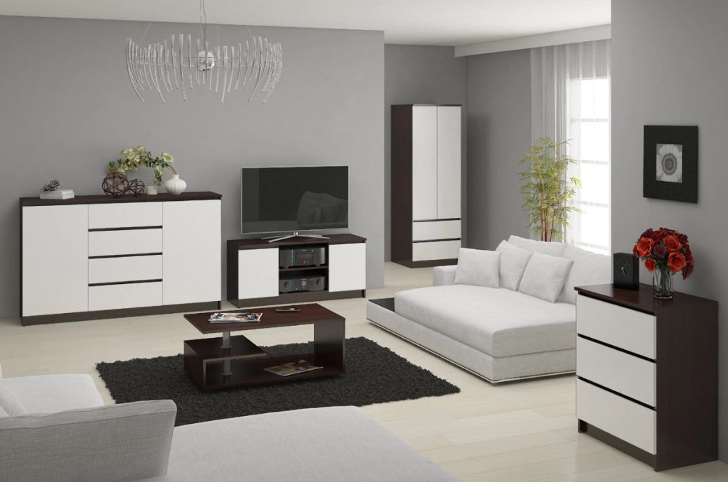 Cassettiera AKORD K140 Wengé 138 cm 2 ante 4 cassetti inserto frontale Bianco 138x40x99 cm