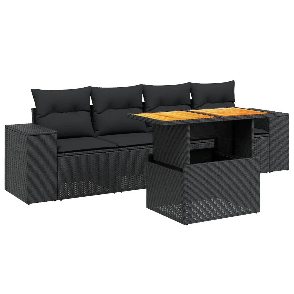 Set Divani da Giardino 5 pz con Cuscini in Polyrattan Nero
