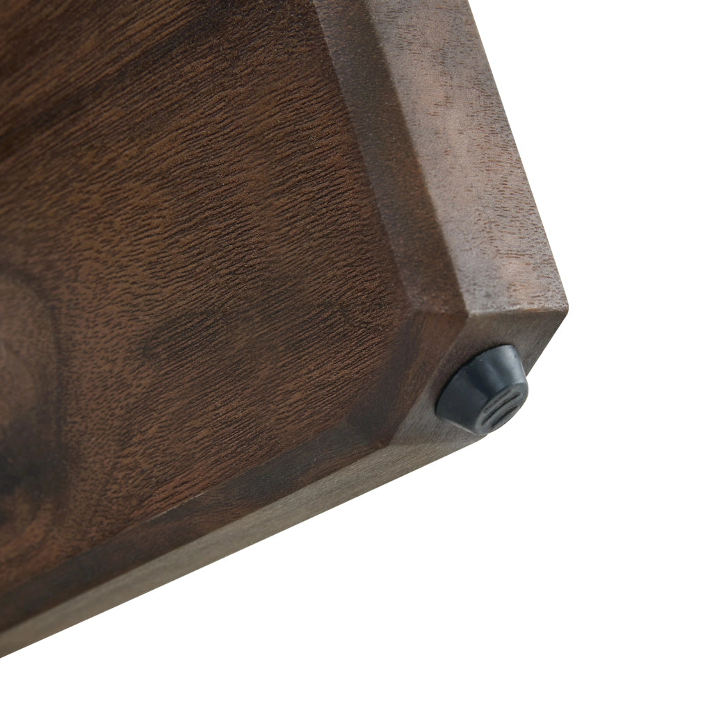 Tavolino da caffè rotondo in MDF effetto noce e vetro, Ø 79 cm